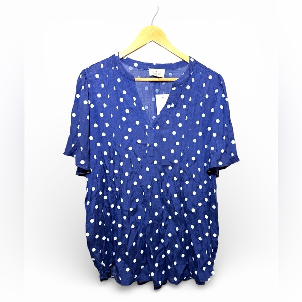 Ella Moss Navy Polka Dot Blouse. Size 16